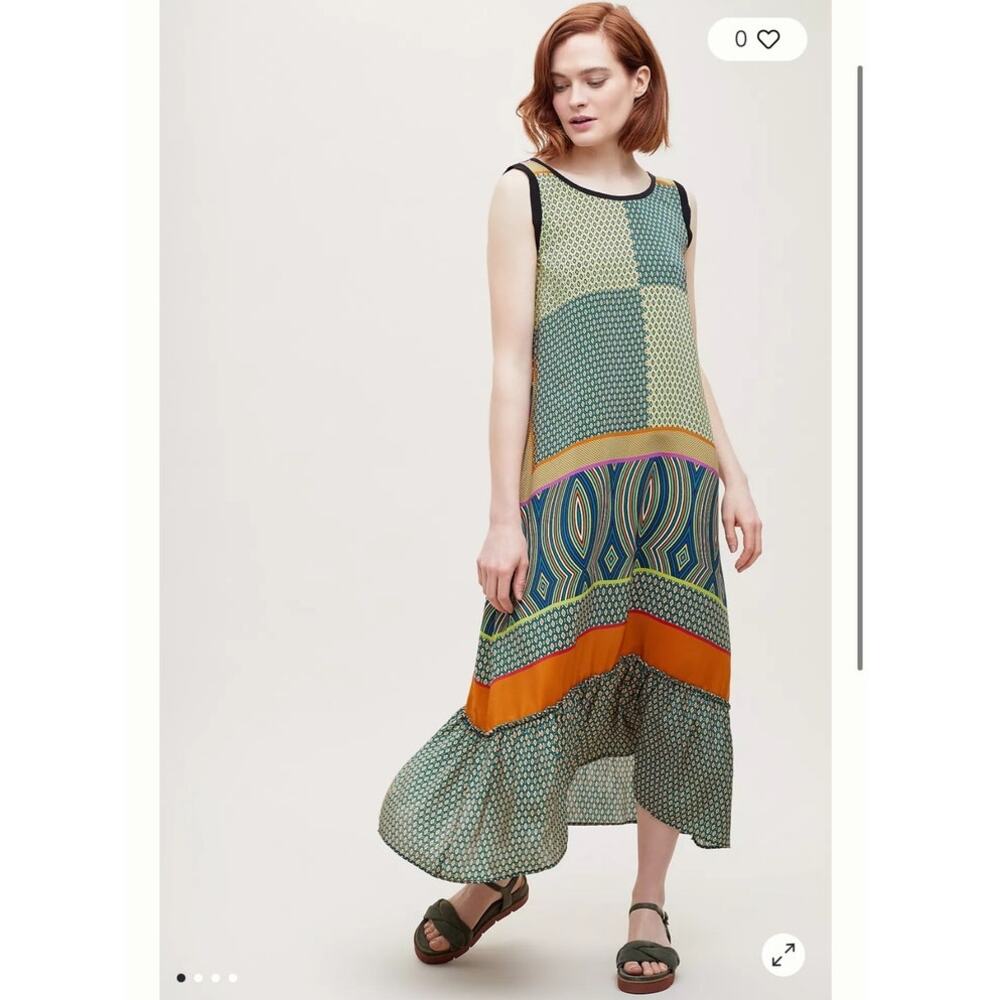 Beatrice B . Maxi Dress in Printed Silk Green Pattern Size 8